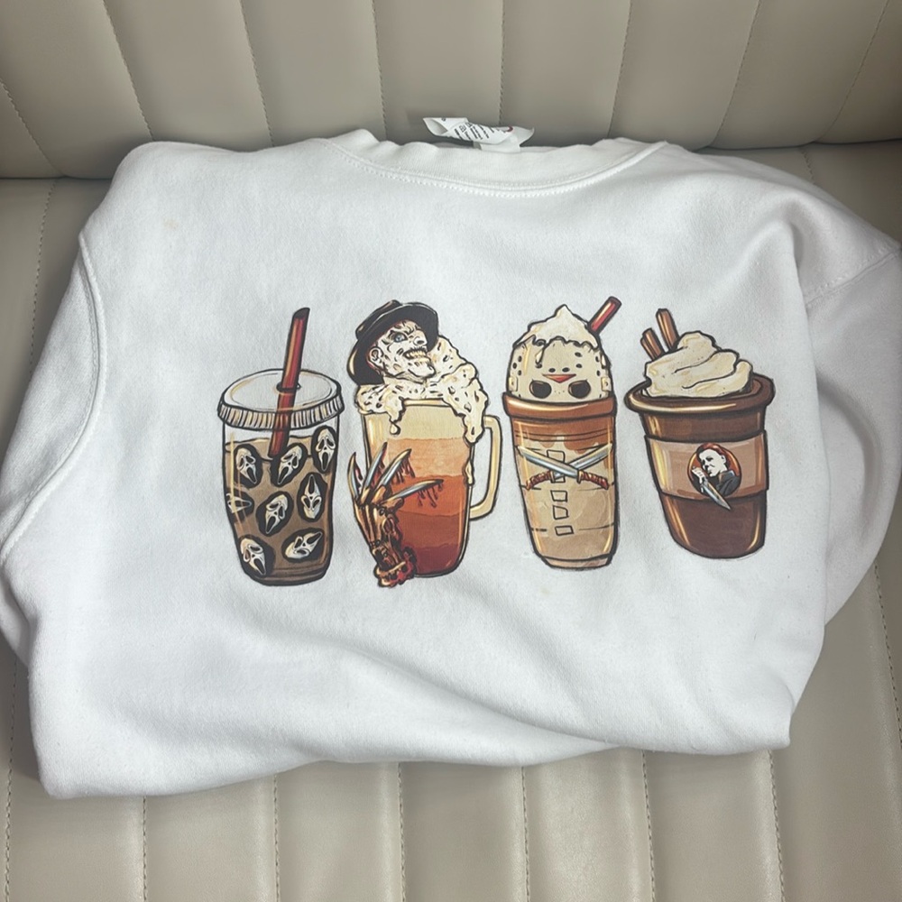White Halloween Freddy cougar hoodie